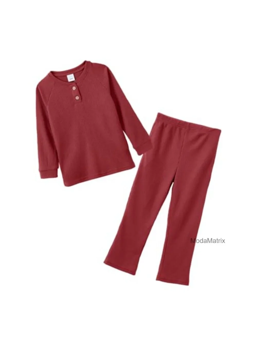 Waffle Knit Matching Kids Pajama Set Long Sleeve Lounge Joggers with Pockets